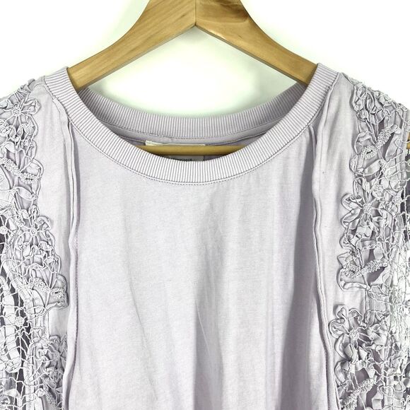 Anthropologie Crop Top Size Medium Lilac Boxy Lace Embroidered Babydoll Peplum - Picture 2 of 9